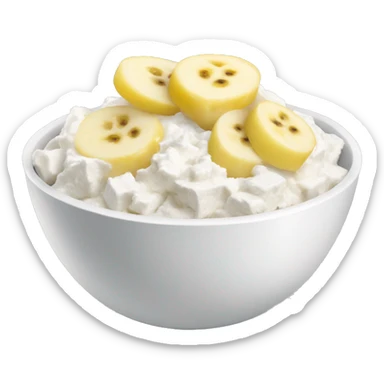 Cottage cheese in a bowl with banana slices as a topping sticker