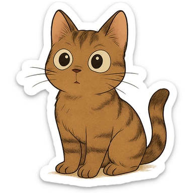 a curious cat with big expressive eyes, ghibli style sticker