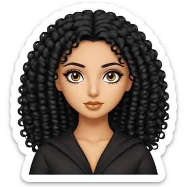 Saudi beauty, pretty bratz baddie, black eyeliner, curly hair sticker