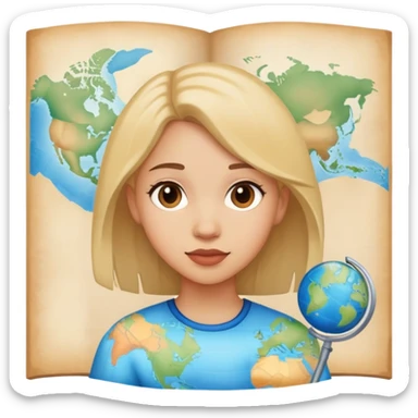 Girl with geography map sticker