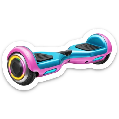 Flat futuristic emoji of a sleek hoverboard floating slightly above the ground, smooth neon edges, minimal shading, white background sticker