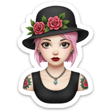 Punk woman with hat and floral arm tattoo sticker