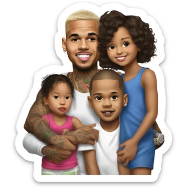 Hyper Realistic Chris Brown with daughter Royalty, son aeko and daughter lovley sticker