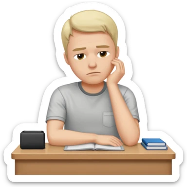 A man wearing a shirt with slumped posture, sitting at a desk, iOS emoji style sticker