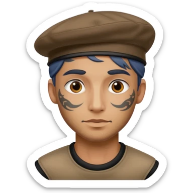 man with tattooed faces wearing berets sticker