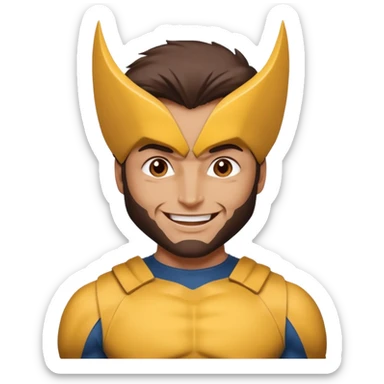 Make a person with brown eyes wearing a wolverine costume and laughing sticker