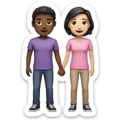 Two best friends holding hands. One with brown hair that’s pale and is wearing a pink shirt and one with black hair that’s tan and is wearing a purple shirt. sticker