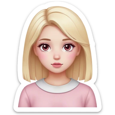 blonde girl with white skin and pink blush, brown eyes and aesthetic  sticker