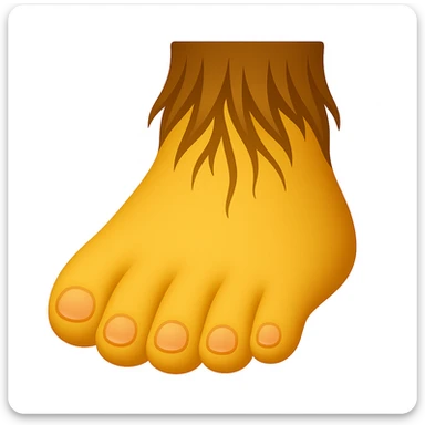 Create a single foot emoji that looks exactly like one of the feet in the reference image. Use classic emoji style with yellow color, matching the same shape and details of the foot in the reference. Add a soft blush to the toes. sticker