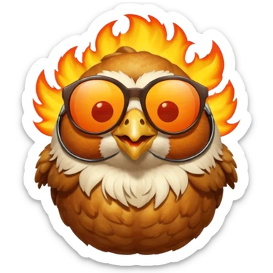 balls with chicken in fire sun glasses sticker
