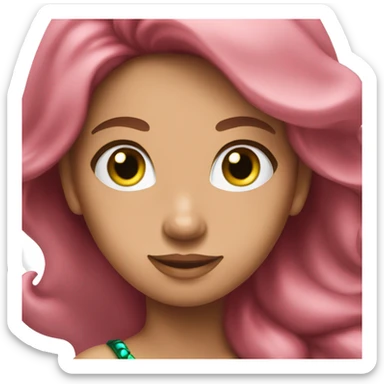A brown-haired woman with green eyes as a pink mermaid with wings. sticker