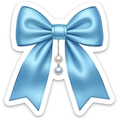 Soft blue bow with hanging pearl  sticker