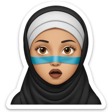 shocked eyes muslim woman with censored tape over mouth sticker
