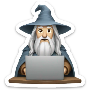 gandalf the wizard using laptop sticker