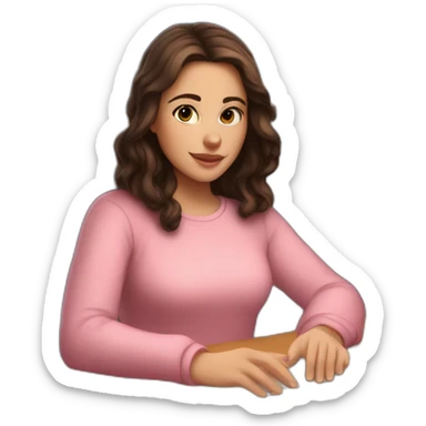 white girl with dark brown hair lights pink candles and studies at her desk sticker