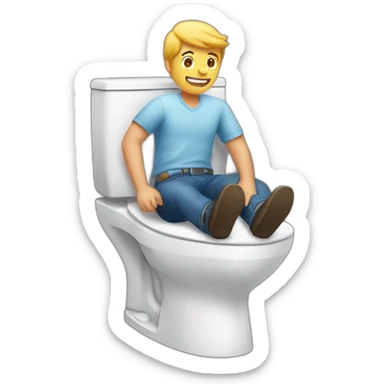 A guy sat on the toilet playing with an airplane sticker