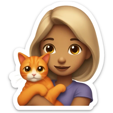 morena girl snuggling orange cat sticker
