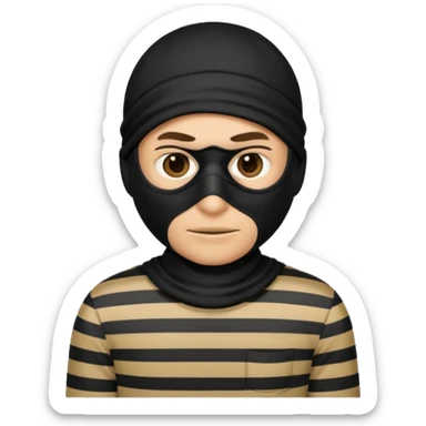 robber emoji wearing a black mask and striped shirt with a sneaky expression sticker