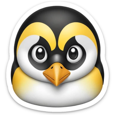 cinematic-adult-emperor-penguin-portrait-emoji,-head-tilted-playfully-and-inquisitively,-with-glossy,-pristine-plumage,-sparkling-eyes-filled-with-curiosity,-simplified-yet-irresistibly-adorable-features, black, large black eyes face sticker