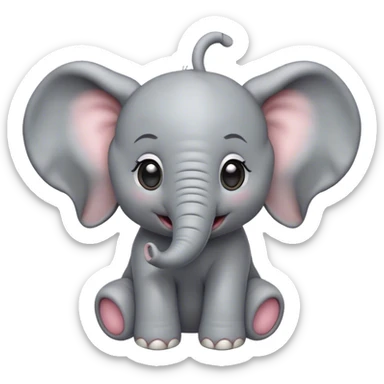 Cinematic Comical Baby Elephant Portrait Emoji, Head tilted dramatically with an exaggeratedly amused expression, featuring a striking soft gray hide with oversized, quirky ears and wide, expressive eyes full of playful disbelief, Simplified yet hilariously expressive features, highly detailed, glowing with a slightly sassy glow, high shine, dramatic yet playful, stylized with an air of cheeky mischief, bright and endearing, soft glowing outline, capturing the essence of a spirited and over-the-top baby elephant, so meme-worthy it feels like it could trumpet its way into internet fame instantly! sticker