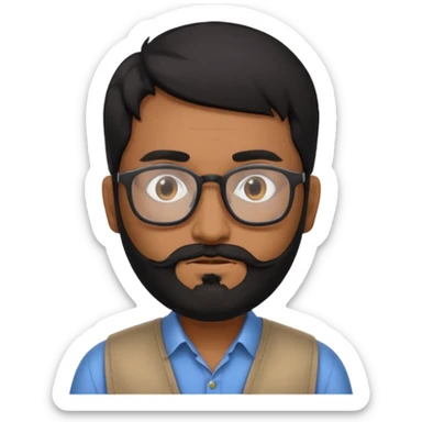 Indian software developer with beards and specs, with few white hairs in mostly black beard and hair sticker