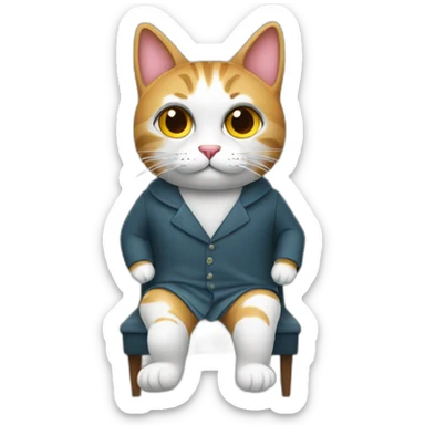 a cat phd student sit on a chair desk with dress sticker