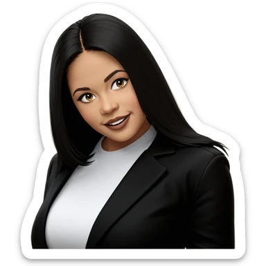 smiling girl in black jacket sticker