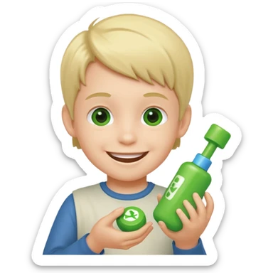 kid playing green formula toy sticker