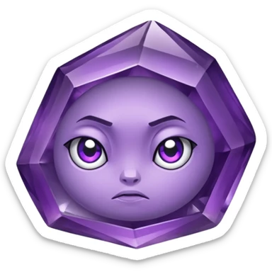 Single gemstone amethyst character, squat and heavy like a rock, with carved facets with eyes beautiful sticker