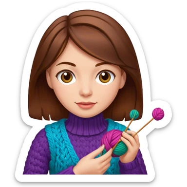  Woman with brown hair no glasses Knitting emoji sticker