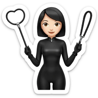 madam with straight bob hairstyle in black latex with whip in hand sticker
