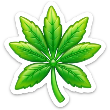 generate an emoji-style image of a juicy gummy shaped like a marijuana flower sticker