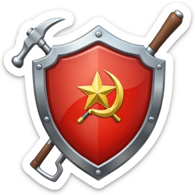 a shiny shield with the USSR flag inside, a hammer and sickle, and a star sticker
