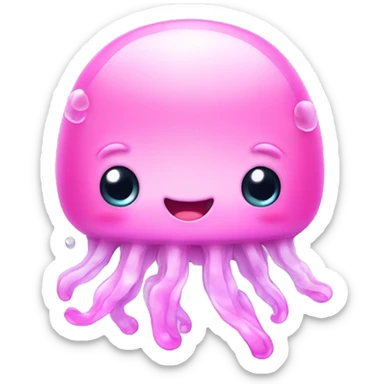 cute kawaii baby jellyfish slightly smile which is a little pink sticker