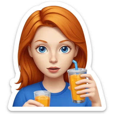 ginger woman sipping energy drink blue eyes sticker