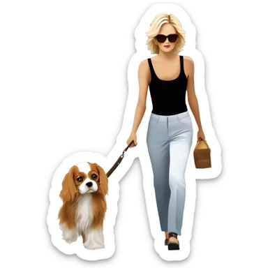 Young sharon stone in basic instinct walking with cavalier King Charles spaniel  sticker
