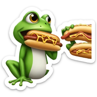 A frog eating a hotdog in a shop called Zabka sticker