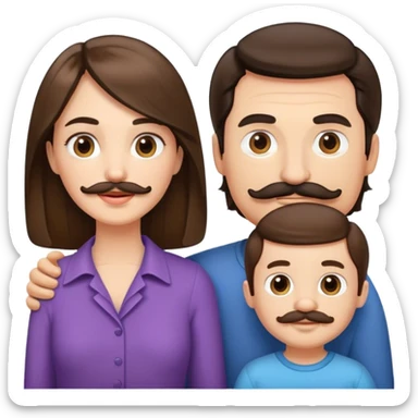 white family, man, woman and toddler. All brunette. Man with moustache, woman with hair till shoulders sticker