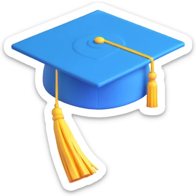 blue graduation cap with yellow tassel sticker