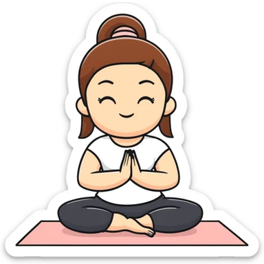 White girl with brown hair doing yoga meditation for self care sticker
