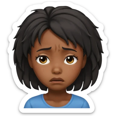 sad crying black girl with straight messy hair, iOS memoji style, visible tears, emotional expression sticker