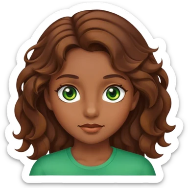 girl with bright brown skin, brown wavy hair, and green eyes sticker