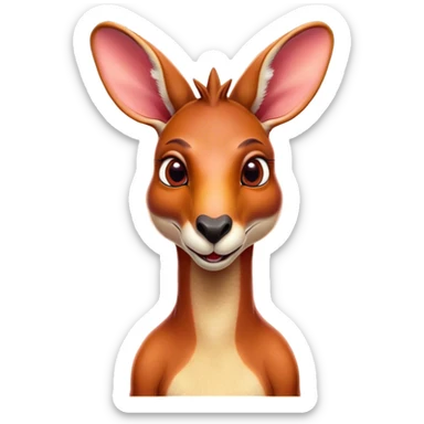 Cinematic Comical Adult Red Kangaroo Portrait Emoji, Head tilted dramatically with an exaggeratedly shocked expression, featuring a robust, dynamic build with a uniquely red kangaroo-shaped head sporting an elongated snout and wide, comically expressive eyes full of playful disbelief, Simplified yet hilariously expressive features, highly detailed, glowing with a slightly sassy outback glow, high shine, dramatic yet playful, stylized with an air of cheeky wild mischief, soft glowing outline, capturing the essence of a meme-worthy kangaroo that looks ready to bound its way into viral fame! sticker