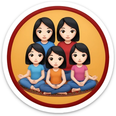 3 girls with black hair sitting on a circular rug sticker