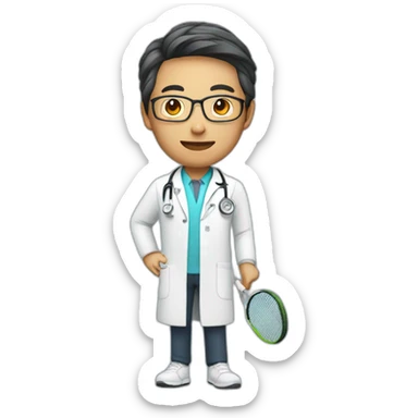 asian doctor with tennis racquet sticker