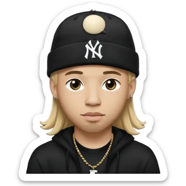 rapper da trắng, tóc vàng, full đen, có mũ len hãng MLB, đẹp trai
 sticker