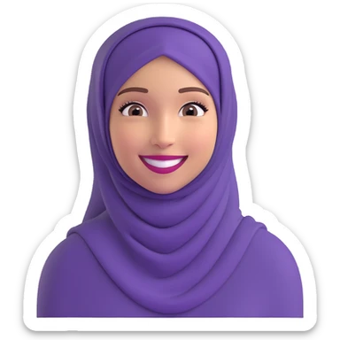 young girl with a purple hijab, big smile, cheerful expression sticker