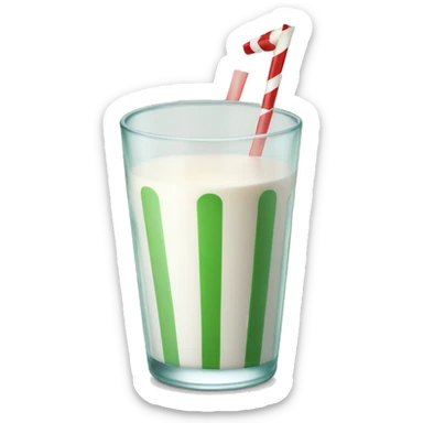 Glass of milk with green and red striped straw sticker