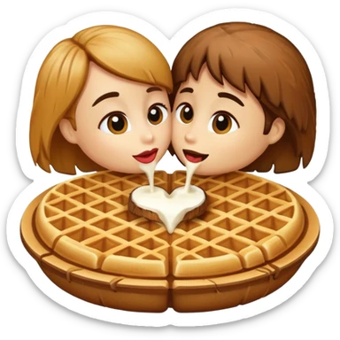 A waffle kissing a coconut sticker