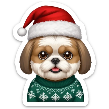 Small all OVER dark grey faced shih tzu christmas sweater hat sticker